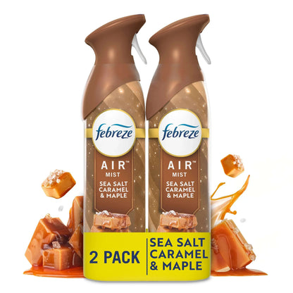Febreze Air Mist, Odor-Fighting Air Freshener, Sea Salt Caramel & Maple, 8.8oz Aerosol, Pack of 2