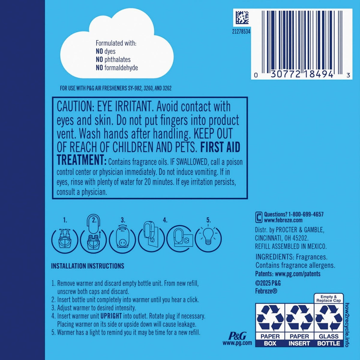 Febreze Plug Air Freshener, Gain Original + Gain Moonlight Breeze, 5 refills, 4.35 fl. oz.
