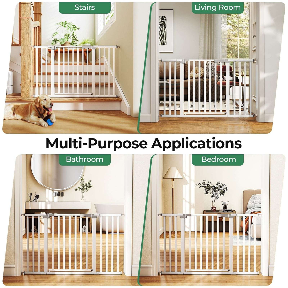 Fenbeli 30"-50" Baby Gates for Doorway, Auto Close Pet Gate, Gifts for Mom, Easy Install Pressure Mounted Dog Door, White