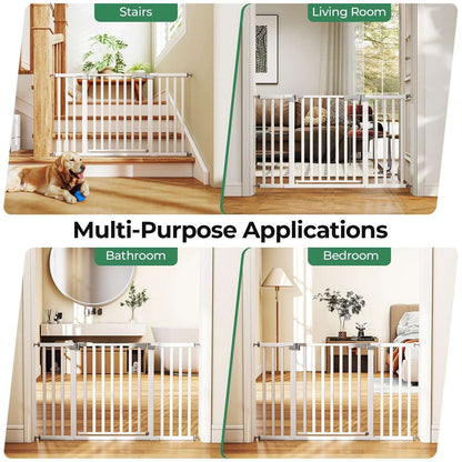 Fenbeli 30"-50" Baby Gates for Doorway, Auto Close Pet Gate, Gifts for Mom, Easy Install Pressure Mounted Dog Door, White