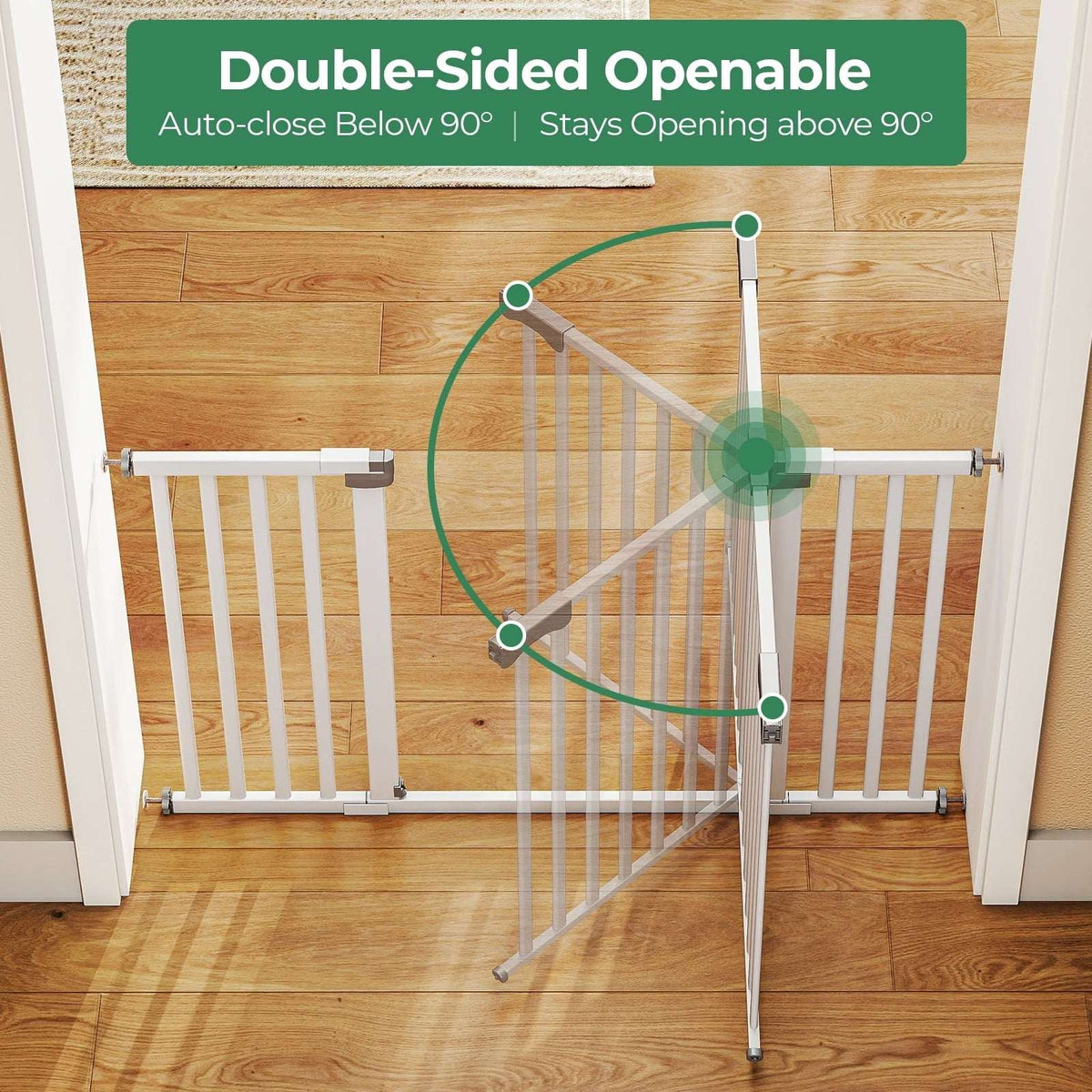 Fenbeli 30"-50" Baby Gates for Doorway, Auto Close Pet Gate, Gifts for Mom, Easy Install Pressure Mounted Dog Door, White
