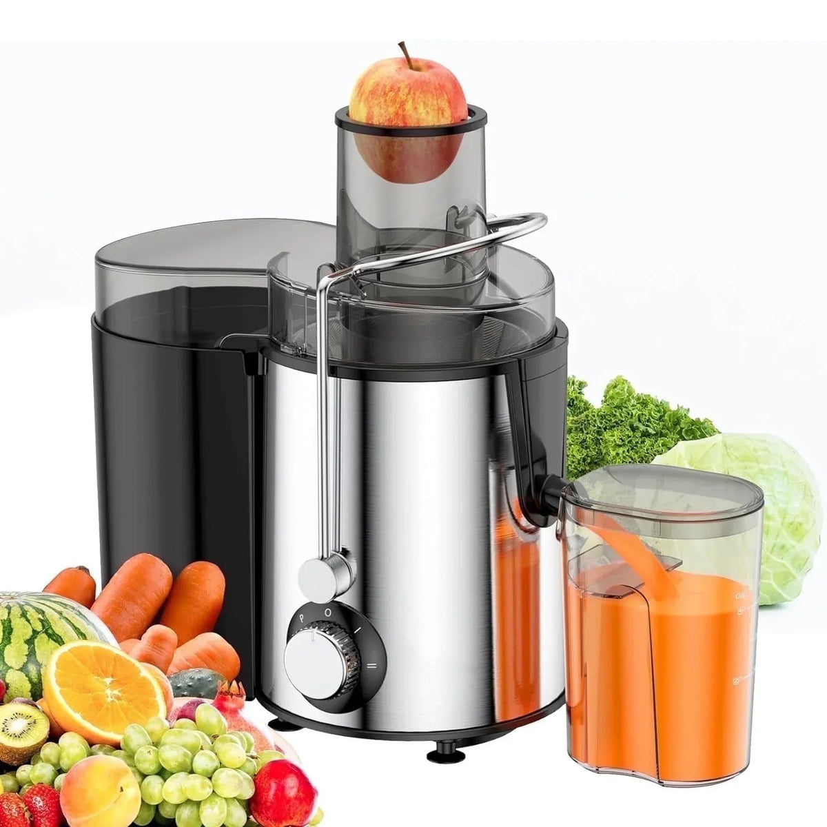 Fylivore Juicer Machine , 800W Wide 2.75”Feed Chute Juice Extractor Easy to Clean, Anti-Drip, Stainless Steel BPA-Free