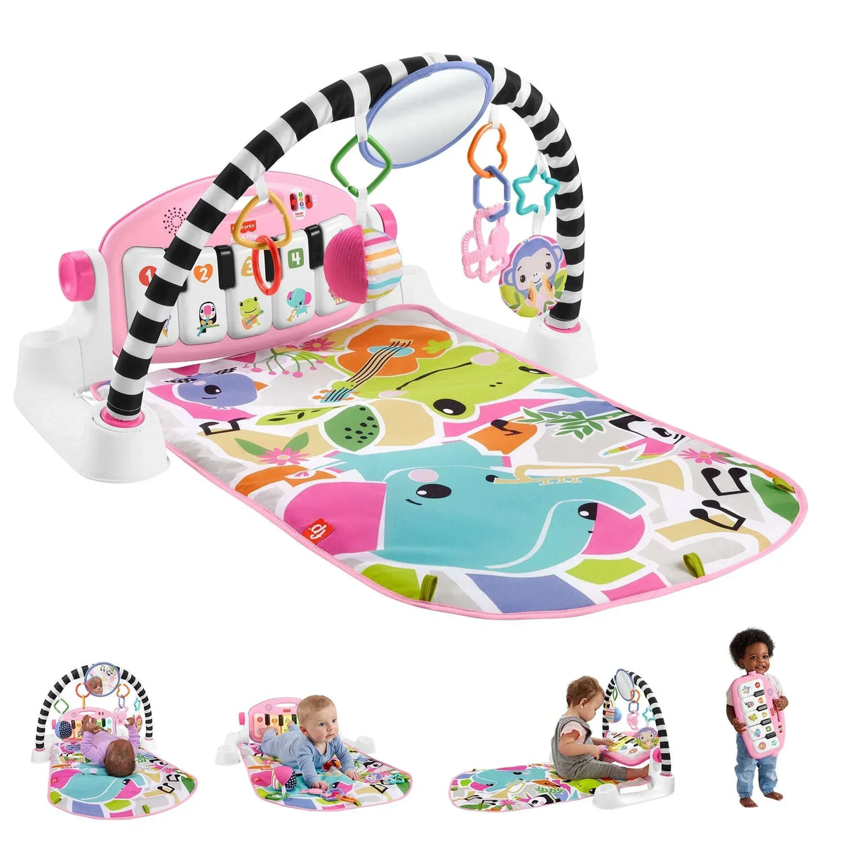 Fisher-Price Glow and Grow Kick & Play Piano Gym Baby Playmat with Musical Learning Toy, Blue