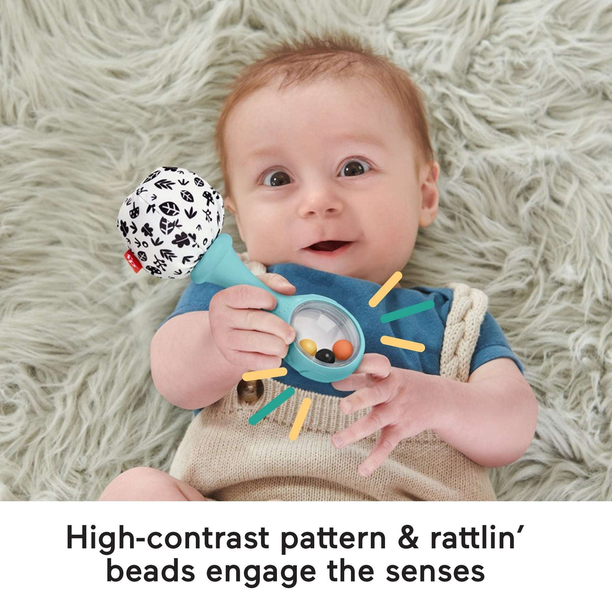 Fisher-Price Baby Rattle ‘n Rock Maracas Toys, Set of 2 for Infants 3+ Months, High Contrast