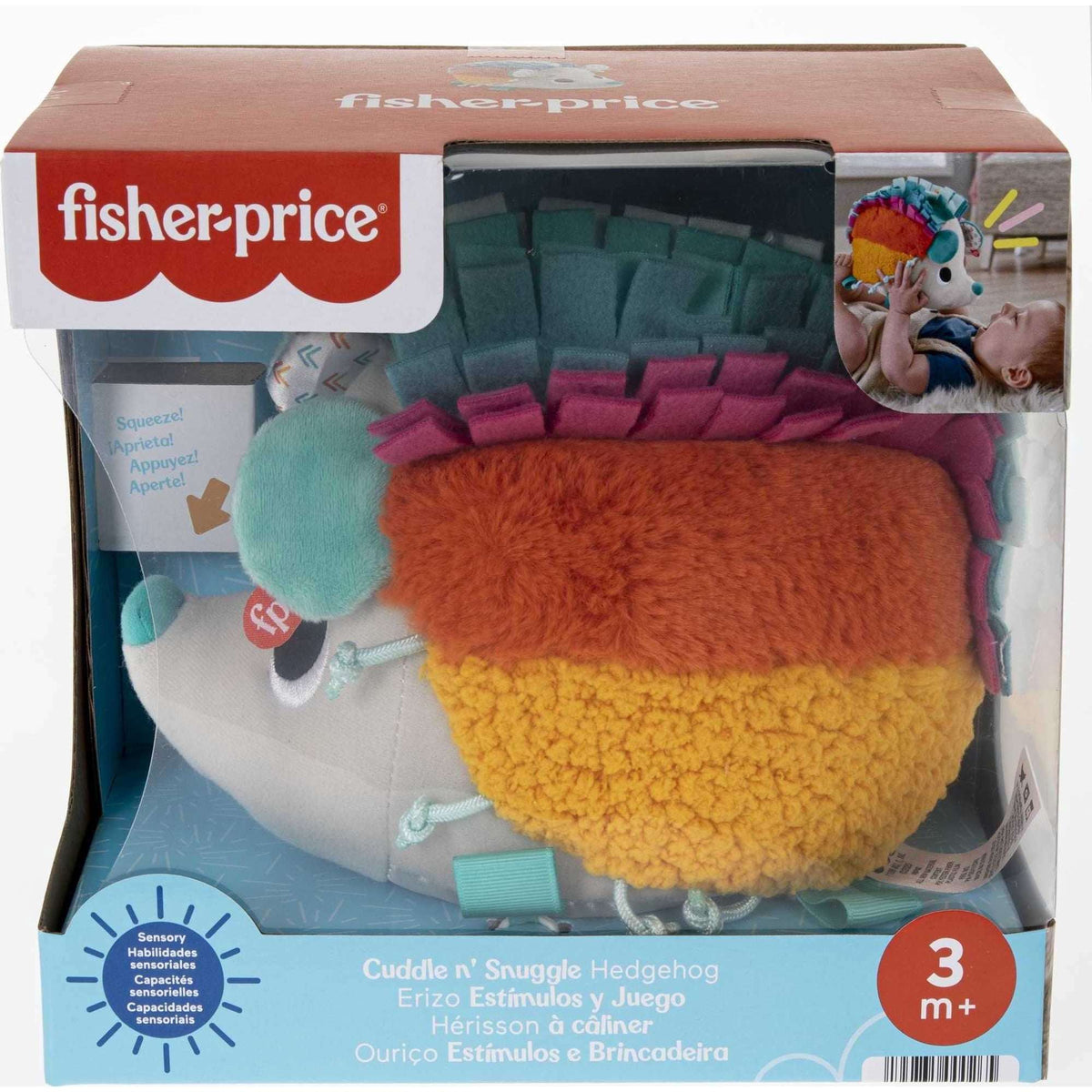 Fisher-Price Cuddle n' Snuggle Hedgehog Newborn Plush Sensory Toy with Sensory Details for Babies