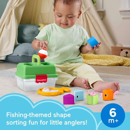 Fisher-Price Friendship Forest Sort & Store Tackle Box Baby Toy with 6 Shape Blocks & Fishing Net