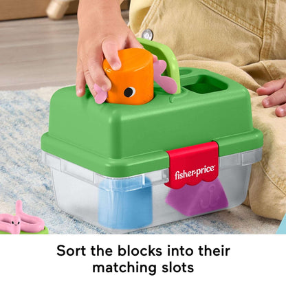 Fisher-Price Friendship Forest Sort & Store Tackle Box Baby Toy with 6 Shape Blocks & Fishing Net