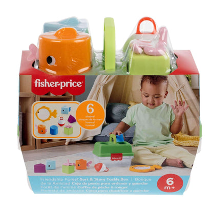 Fisher-Price Friendship Forest Sort & Store Tackle Box Baby Toy with 6 Shape Blocks & Fishing Net