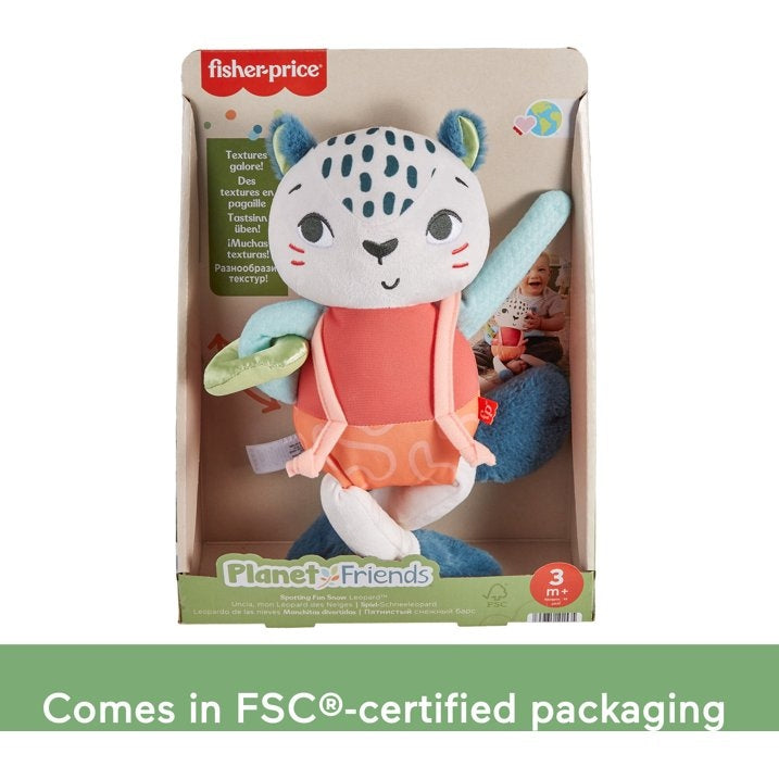 Fisher-Price Planet Friends Spotting Fun Snow Leopard Baby Sensory Toy for Newborns and Infant