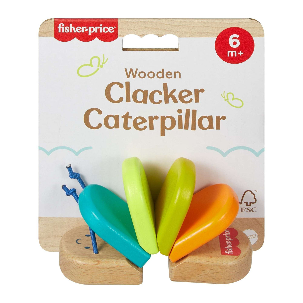Fisher-Price Wooden Clacker Caterpillar Developmental Activity Rattle Toy for Infant, 1 Wood Piece