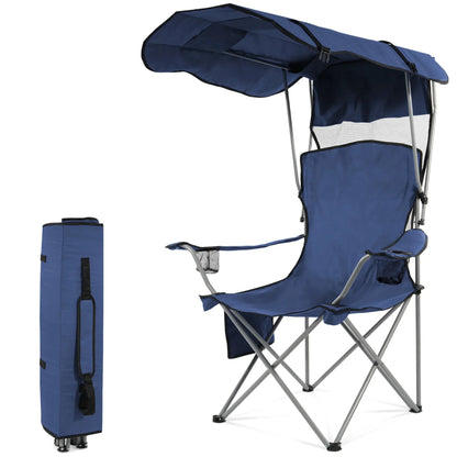 FlexWave Folding Camp Chair，Portable Outdoor Chair，with Shade & Cup Holder，for Camping, Beach, Fishing, and Sports Events