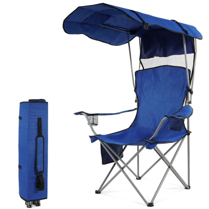 FlexWave Folding Camp Chair，Portable Outdoor Chair，with Shade & Cup Holder，for Camping, Beach, Fishing, and Sports Events