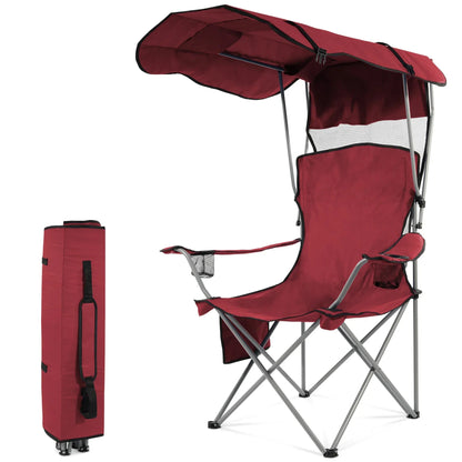 FlexWave Folding Camp Chair，Portable Outdoor Chair，with Shade & Cup Holder，for Camping, Beach, Fishing, and Sports Events