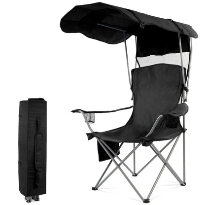 FlexWave Folding Camp Chair，Portable Outdoor Chair，with Shade & Cup Holder，for Camping, Beach, Fishing, and Sports Events