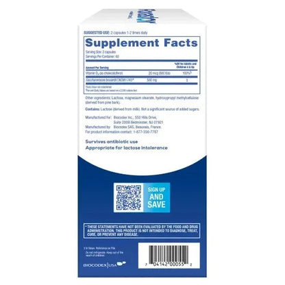 Florastor Daily Probiotic with Vitamin D3, 120 Vegetarian Capsules