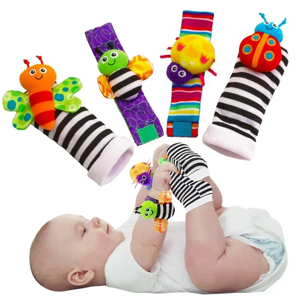 Rattle Toy,Arm Hand Bracelet Rattle,Feet Leg Ankle Socks, Present Gift for Newborn Infant Babies Boy Girl Bebe (4 Bugs)