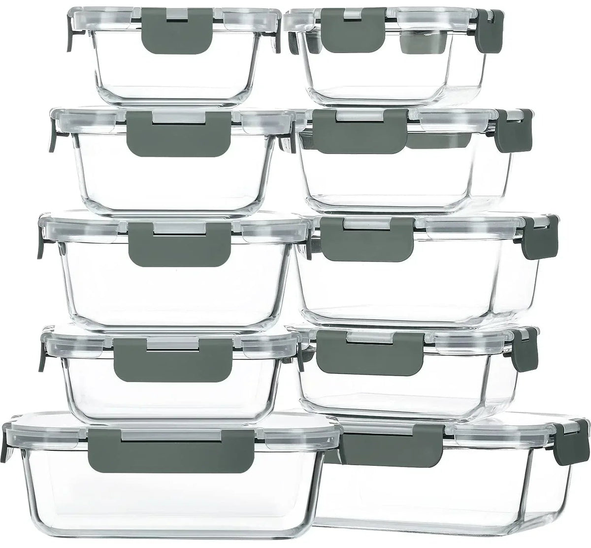 2Pack 1860ml/ 63oz Large Glass Storage Containers with Lids, Meal Prep Food Container Set with Snap Airtight Lid for Baking, Microwave, Oven, Leak Proof, for Freezer, Dishwasher, Grey