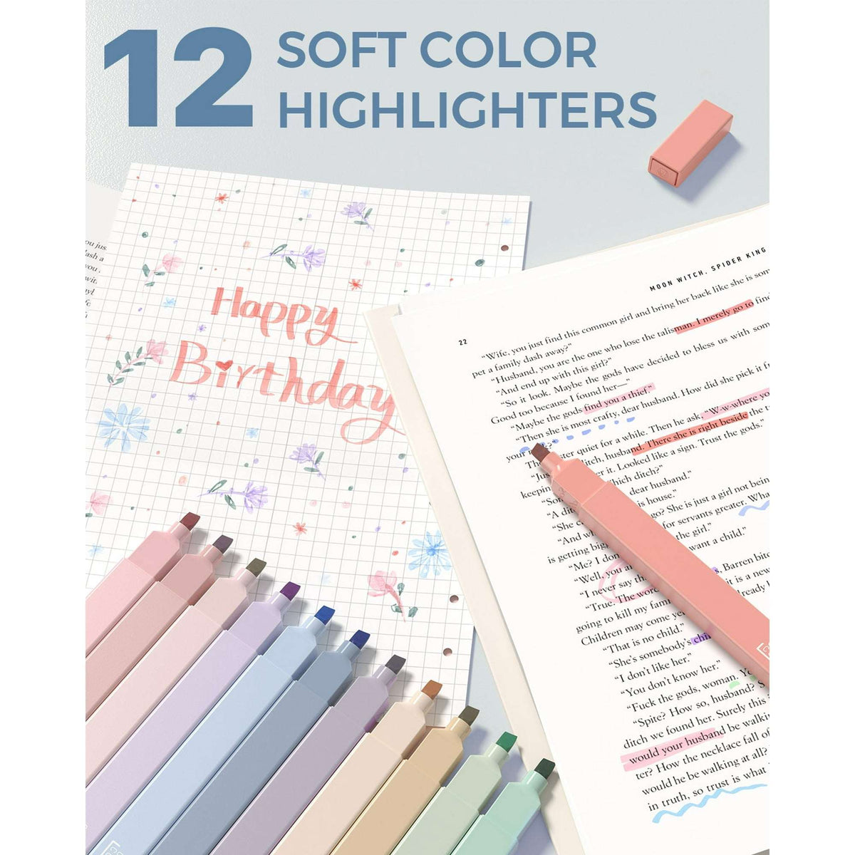 Four Candies 56 PCS Aesthetic Supplies with Pencil Case, 6 Multicolor Pen, 12 Pastel Highlighters, 5 Gel Pens Black Ink, 9 Mechanical Pencils for Stationary Set Preppy Stuff