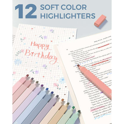 Four Candies 56 PCS Aesthetic Supplies with Pencil Case, 6 Multicolor Pen, 12 Pastel Highlighters, 5 Gel Pens Black Ink, 9 Mechanical Pencils for Stationary Set Preppy Stuff