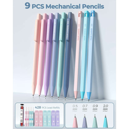 Four Candies 56 PCS Aesthetic Supplies with Pencil Case, 6 Multicolor Pen, 12 Pastel Highlighters, 5 Gel Pens Black Ink, 9 Mechanical Pencils for Stationary Set Preppy Stuff