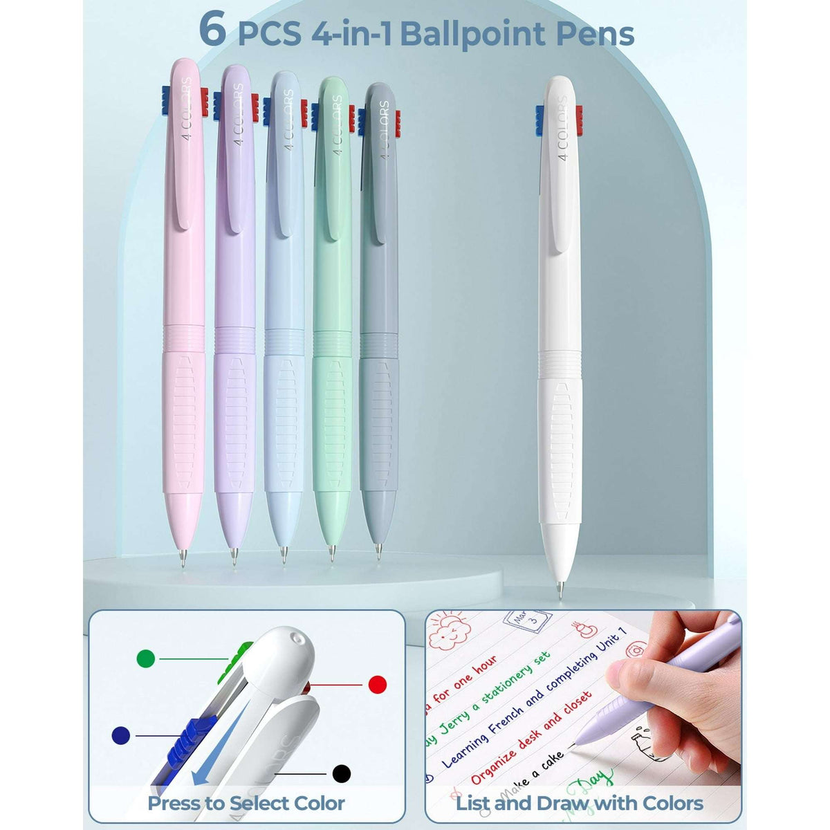 Four Candies 56 PCS Aesthetic Supplies with Pencil Case, 6 Multicolor Pen, 12 Pastel Highlighters, 5 Gel Pens Black Ink, 9 Mechanical Pencils for Stationary Set Preppy Stuff