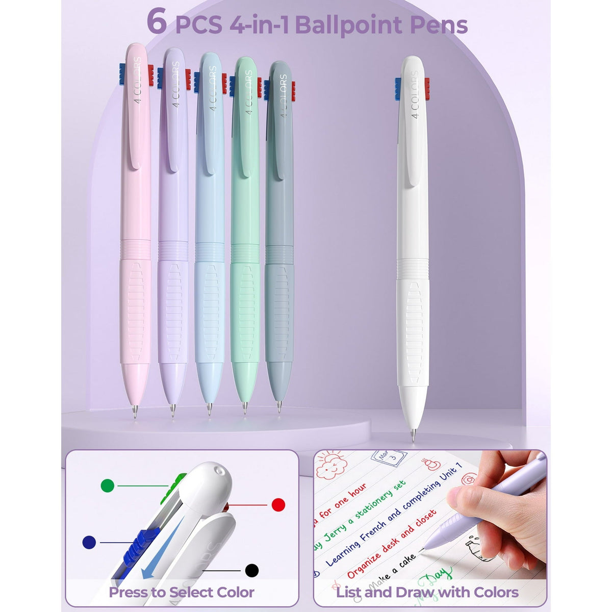 Four Candies 56 PCS Aesthetic Supplies with Pencil Case, 6 Multicolor Pen, 12 Pastel Highlighters, 5 Gel Pens Black Ink, 9 Mechanical Pencils for Stationary Set Preppy Stuff