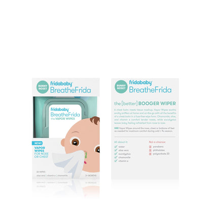 Frida Baby Breathe Frida Vapor Rub Wipes for Kids Decongestant Relief, Cold Medicine with Aloe, 30 Ct