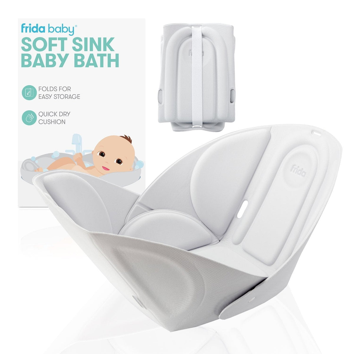 Frida Baby Soft Sink Baby Bath Tub with Head Support for Unisex Newborn, Quick Drying and Easy to Clean, White
