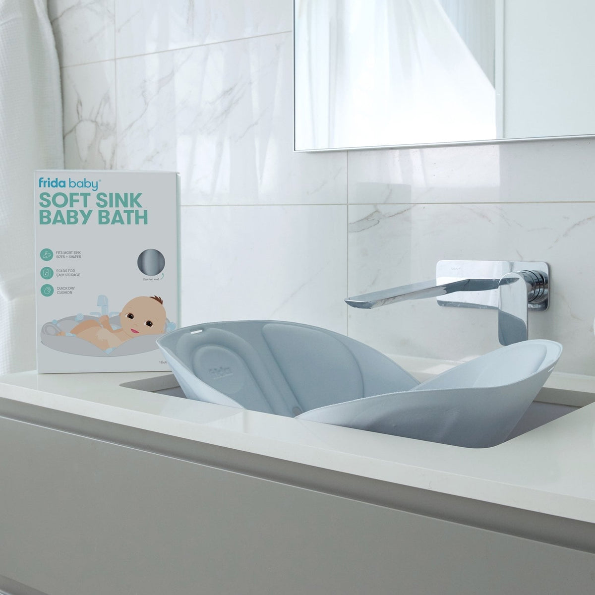 Frida Baby Soft Sink Baby Bath Tub with Head Support for Unisex Newborn, Quick Drying and Easy to Clean, White
