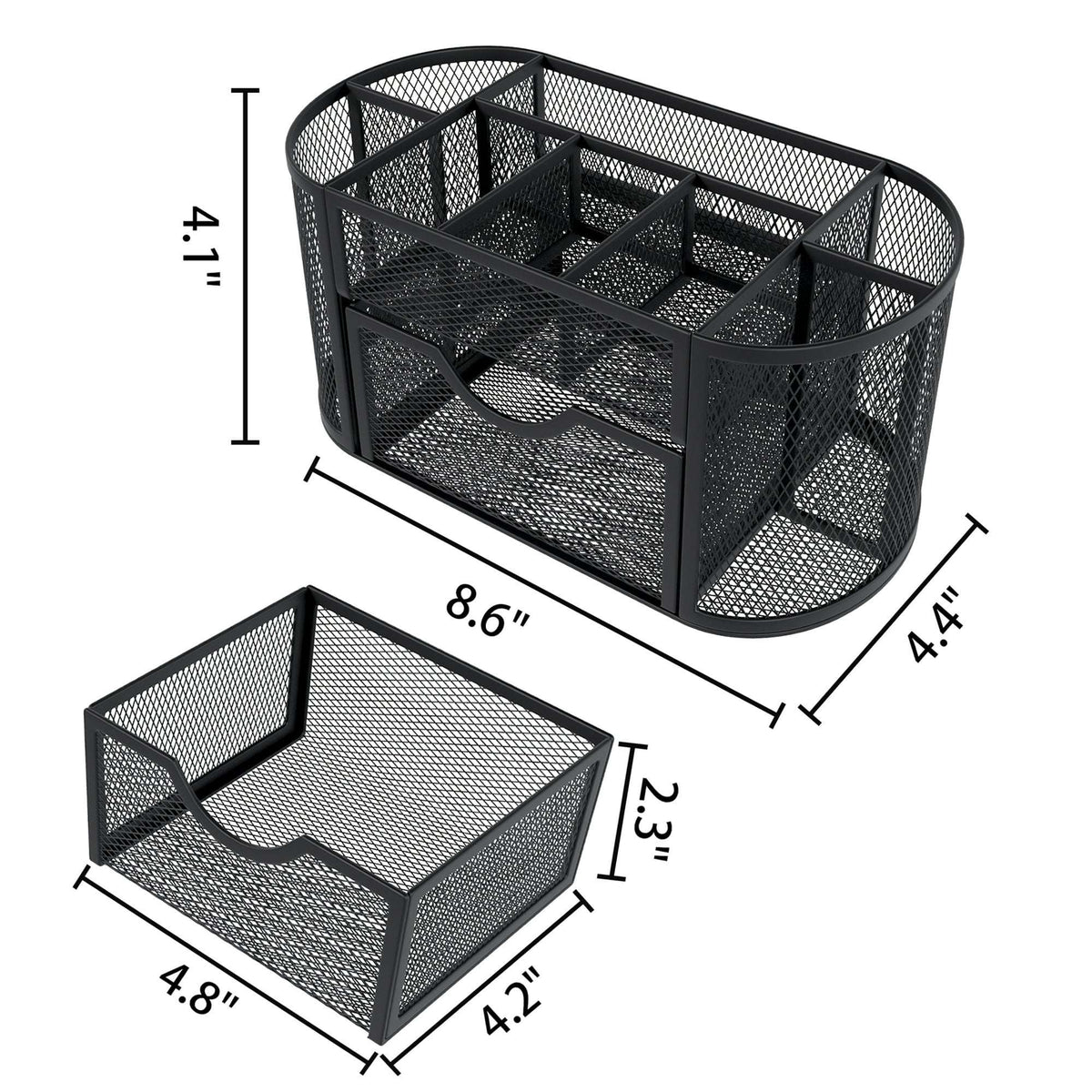 GARITIN Desk Organizer, Pen Holder with Drawers Pencil Holder for Desk Mesh Office Supply Organizer and Storage, Black