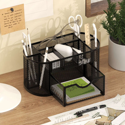 GARITIN Desk Organizer, Pen Holder with Drawers Pencil Holder for Desk Mesh Office Supply Organizer and Storage, Black