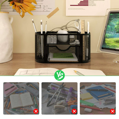 GARITIN Desk Organizer, Pen Holder with Drawers Pencil Holder for Desk Mesh Office Supply Organizer and Storage, Black