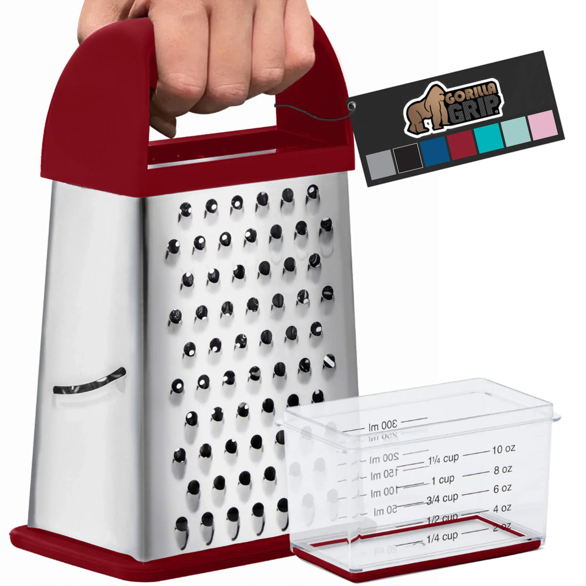 GORILLA GRIP Cheese Grater, BPA Free Stainless Steel Box Graters, Cheeses and Veggie Shredder
