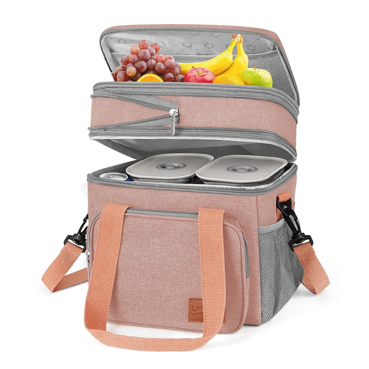 Insulated Lunch Bag for Women/Men, 17L Expandable Double Deck Lunch Cooler Box, Lightweight Leakproof Lunch Tote Bag W/ Side Tissue Pocket&Adjustable Shoulder Strap, Suit for Work,Picnic,Black