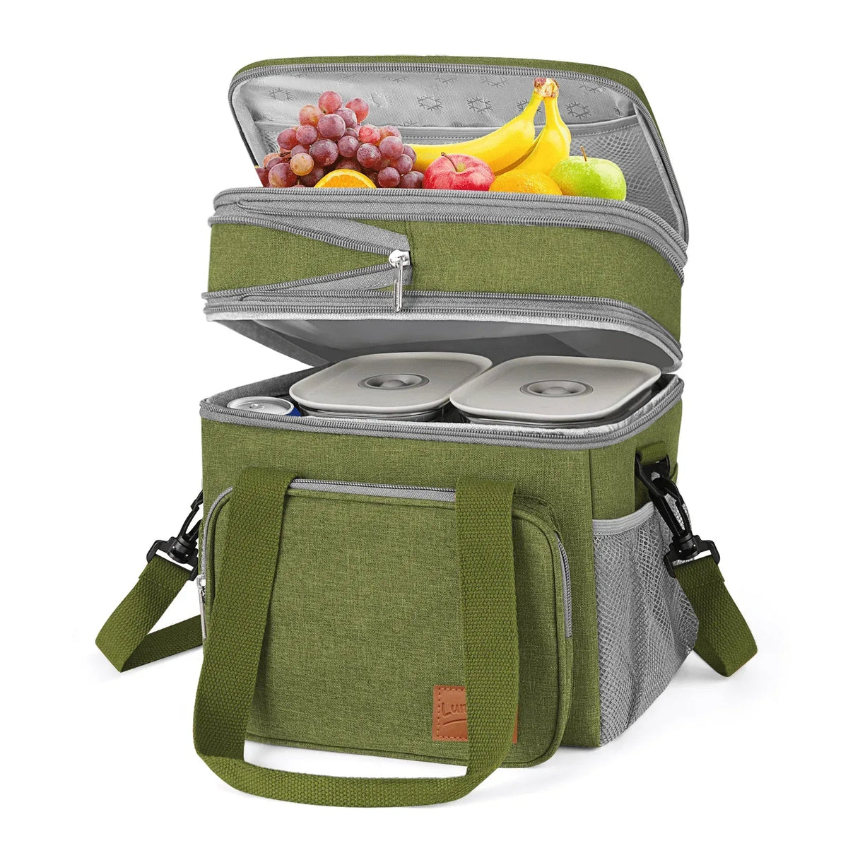 Insulated Lunch Bag for Women/Men, 17L Expandable Double Deck Lunch Cooler Box, Lightweight Leakproof Lunch Tote Bag W/ Side Tissue Pocket&Adjustable Shoulder Strap, Suit for Work,Picnic,Black