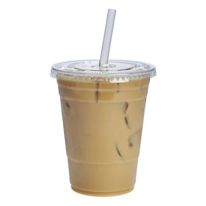 GUSTO Clear Plastic Cups 12 oz Disposable Coffee Cups with Lids, 50-Pack