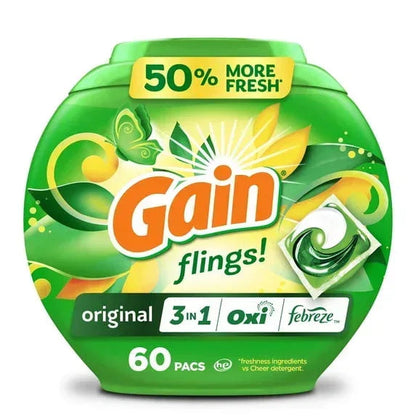 Gain Flings 3-in-1 Oxi Boost and Febreze Laundry Detergent Pacs, Original Scent, 31 Count