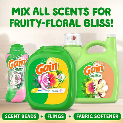 Gain Flings Tango Twist Laundry Detergent Pacs, Rose + Hibiscus Scent, 108 ct.