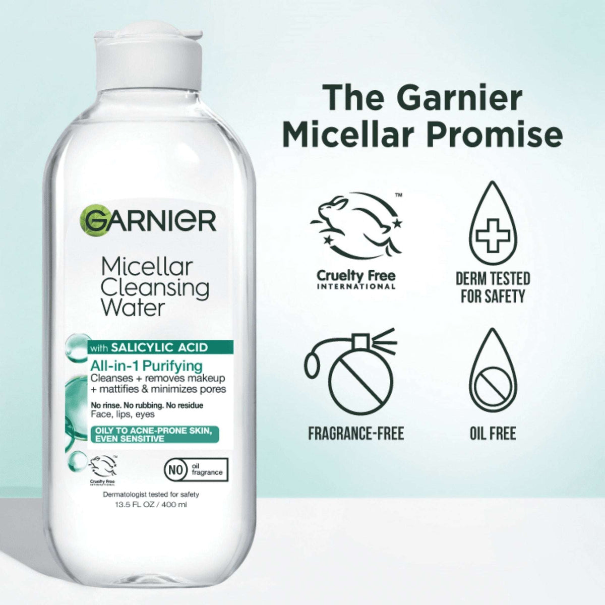 Garnier SkinActive Micellar Cleansing Water All in 1 Salicylic Acid Pore Minimizer Makeup Remover, Face Cleanser, 13.5 fl oz