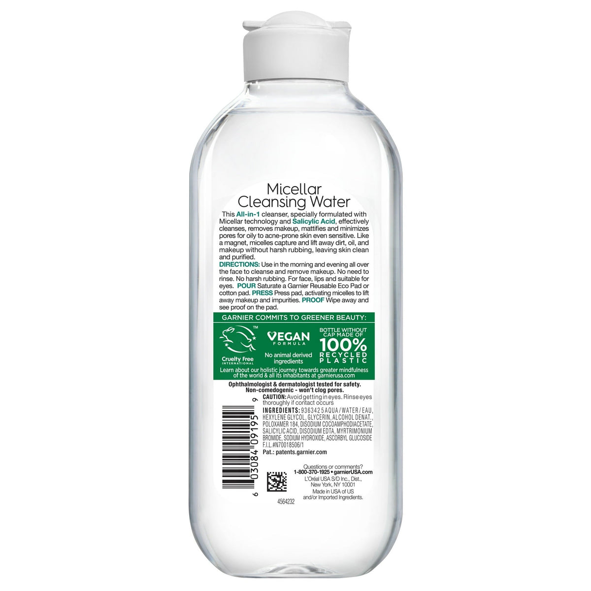 Garnier SkinActive Micellar Cleansing Water All in 1 Salicylic Acid Pore Minimizer Makeup Remover, Face Cleanser, 13.5 fl oz