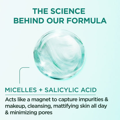 Garnier SkinActive Micellar Cleansing Water All in 1 Salicylic Acid Pore Minimizer Makeup Remover, Face Cleanser, 13.5 fl oz