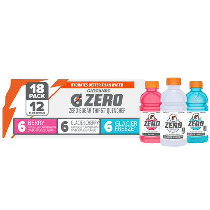 Gatorade Zero Sports Drinks, Berry/Glacier Cherry/Glacier Freeze Variety Pack, 12 fl oz, 18 Count