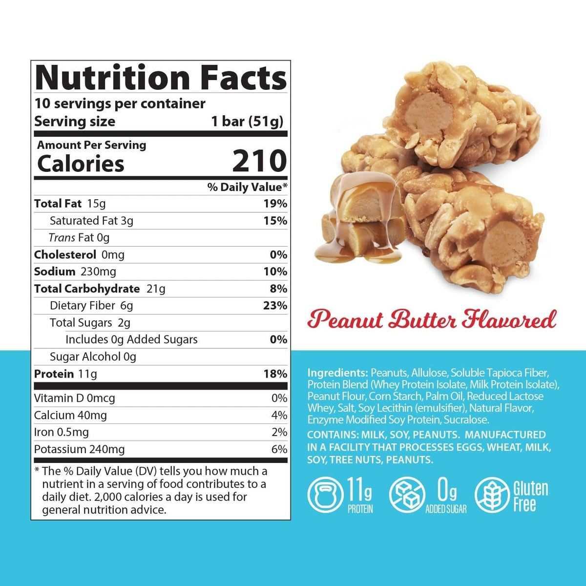 Genius Gourmet SKIPPY Peanut Butter Flavor Inspired Protein Nut Roll Bars | 10 Count, 11g Protein per serving (18% DV), 0g Added Sugar, Carb Conscious Snack Bar, Gluten Free