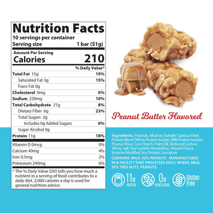Genius Gourmet SKIPPY Peanut Butter Flavor Inspired Protein Nut Roll Bars | 10 Count, 11g Protein per serving (18% DV), 0g Added Sugar, Carb Conscious Snack Bar, Gluten Free