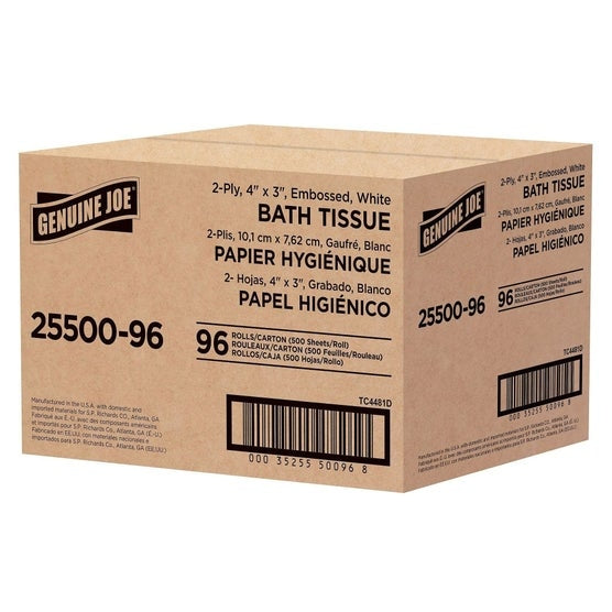 Genuine Joe Bath Tissue, 2-Ply, 500 Sheets, 96 Rolls