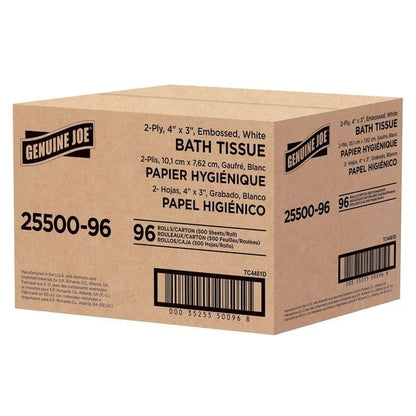 Genuine Joe Bath Tissue, 2-Ply, 500 Sheets, 96 Rolls