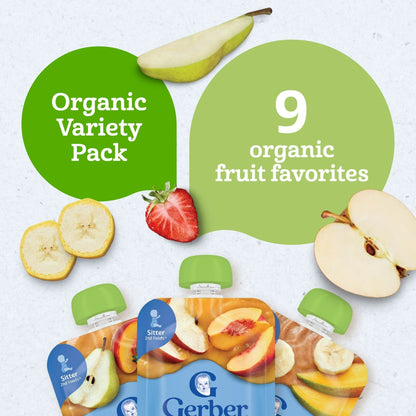 Gerber 2nd Foods Organic Baby Food Variety Pack, Fruit and Veggie Favorites, 3.5 oz Pouches (9 Pack)