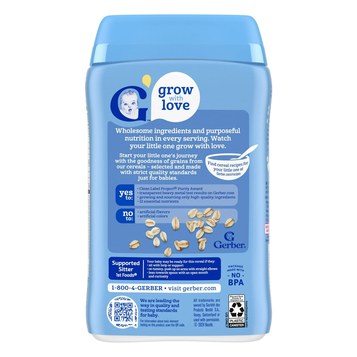Gerber Stage 1 Baby Food, Baby Oatmeal Cereal, 8g Whole Grains, Infant Cereal 8 oz