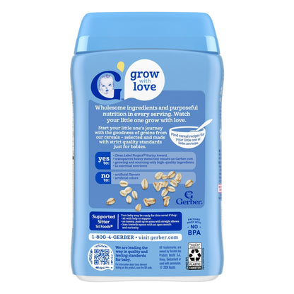 Gerber Stage 1 Baby Food, Baby Oatmeal Cereal, 8g Whole Grains, Infant Cereal 8 oz
