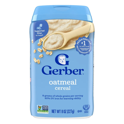 Gerber Stage 1 Baby Food, Baby Oatmeal Cereal, 8g Whole Grains, Infant Cereal 8 oz